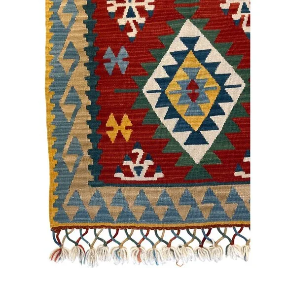 Handwoven Afghan Kilim Runner Rug Geometric 3" x 8" - Picture 2 of 4